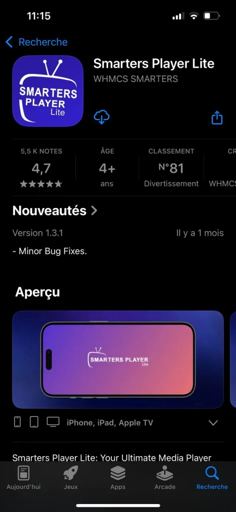 Smarters Player Lite for iphone and ios
