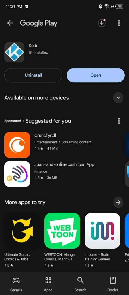 install the kodi app
