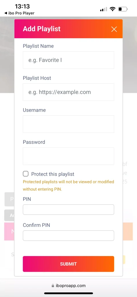 Enter the required playlist information