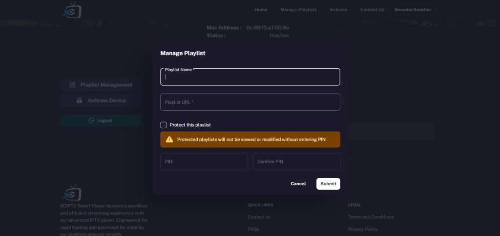 install XCIPTV then enter playlist details