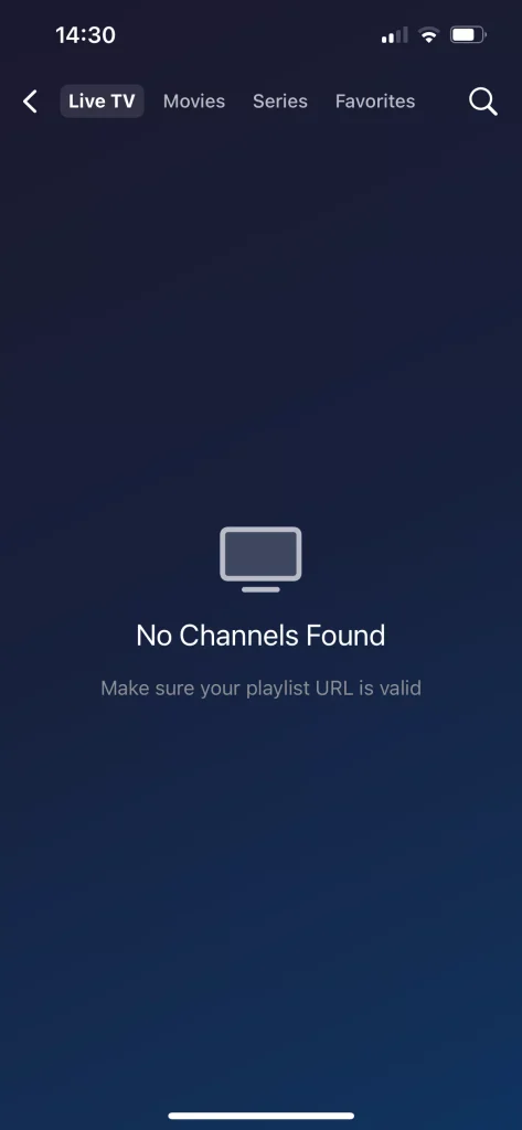 Playlist added but no channels available