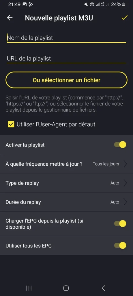Enter playlist name and link