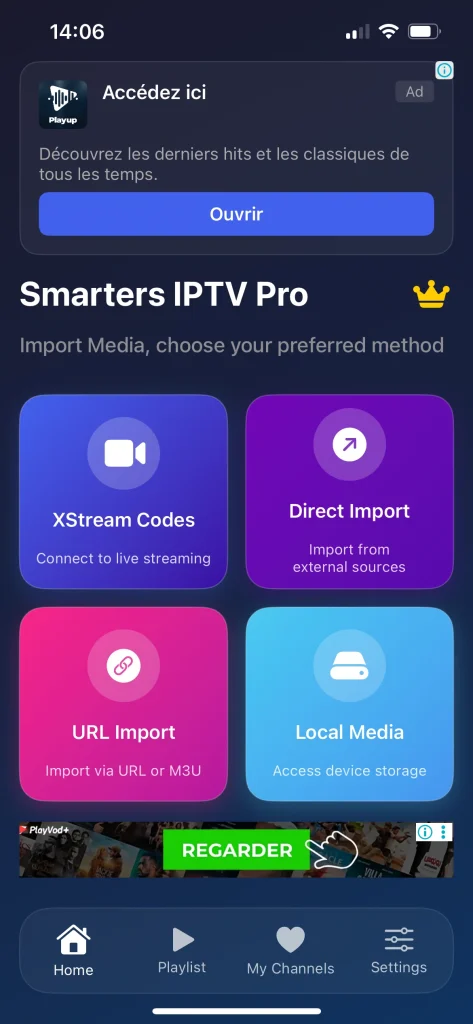 choose the playlist you want (M3U, Xtream)