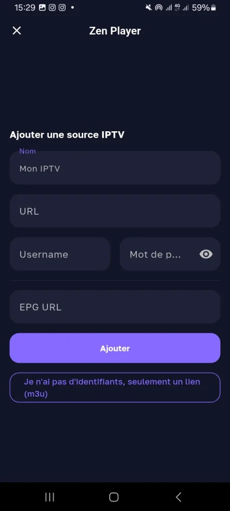 fill in Xtream Codes informations
