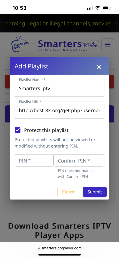 fill in playlist information