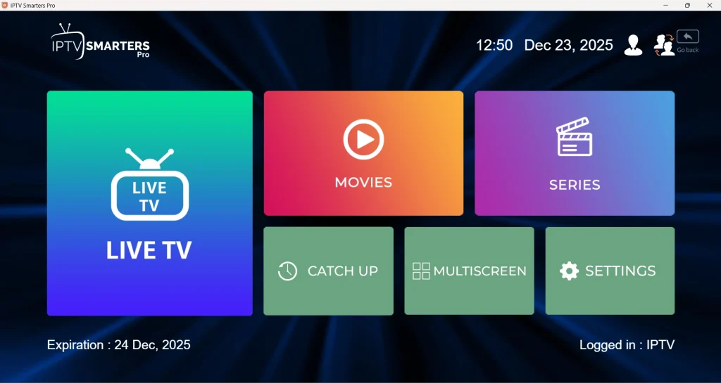 IPTV Smarters Pro Interface