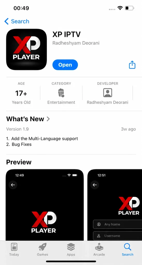 XP IPTV on iOS